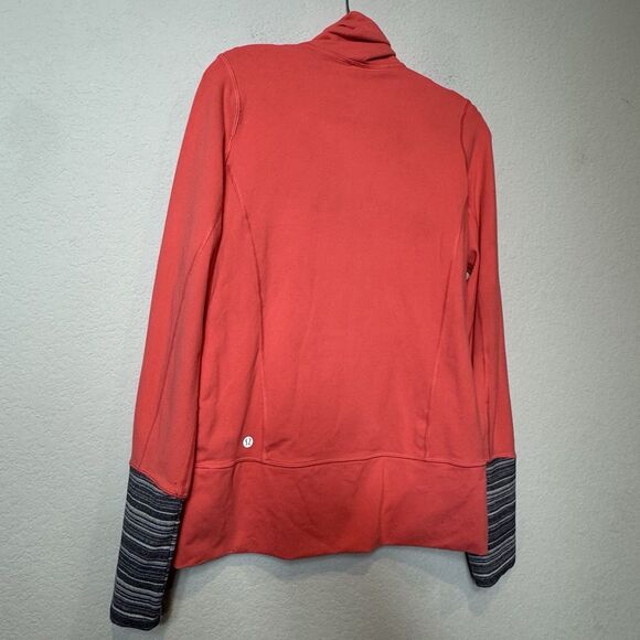 Lululemon In Stride Jacket Full Zip Coral Coal Strata Stripe Thumbholes Size 8 - Picture 13 of 14